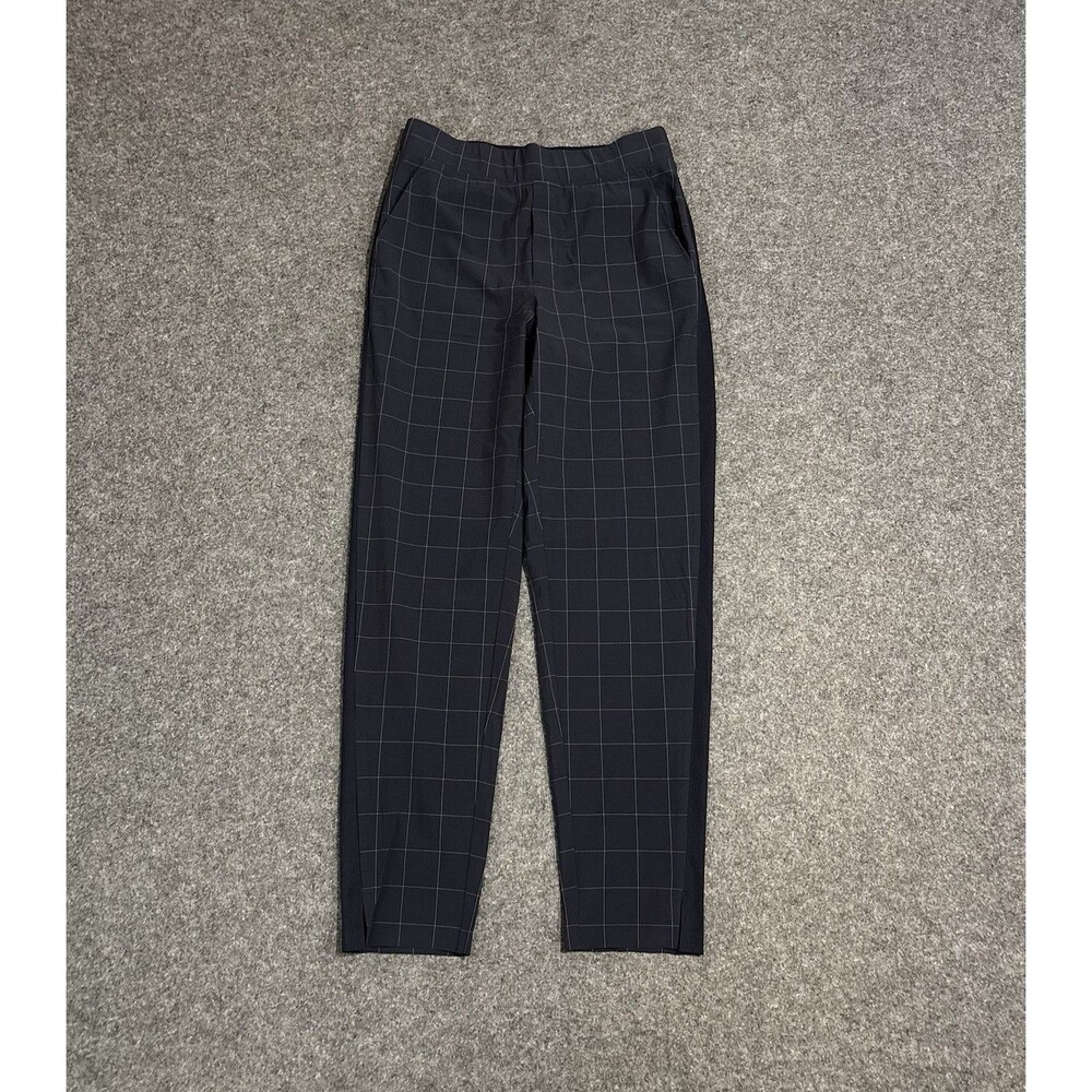 Athleta Brooklyn Ankle Pant Women’s 0 Tapered Pockets Stretch Plaid Navy